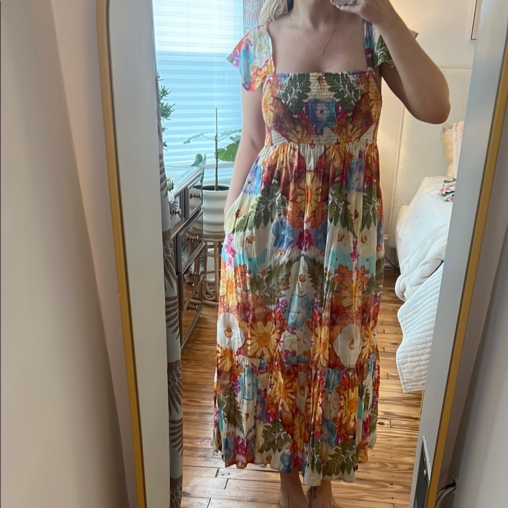 Anthropologie Square Neck Sleeveless Floral Maxi Dress